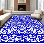 Intricate Blue White Symmetric Pattern Rug