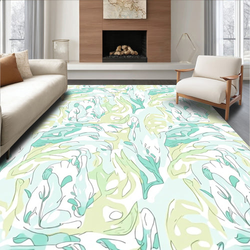 Abstract Seafoam Leaf Pattern Rug