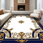 Regal Gold Deep Blue Floral Frame Rug