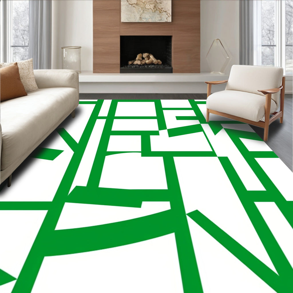 Green Linear Graphic Pattern Rug