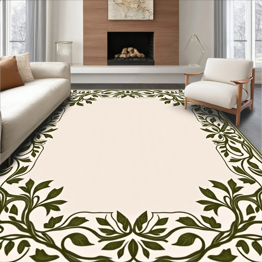 Green Floral Vine Border Design Rug