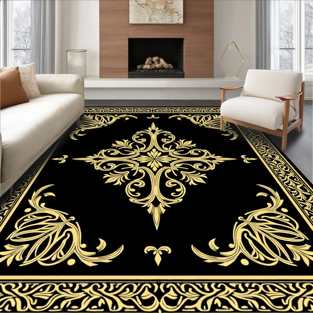 Elaborate Gold Floral Motif Rug