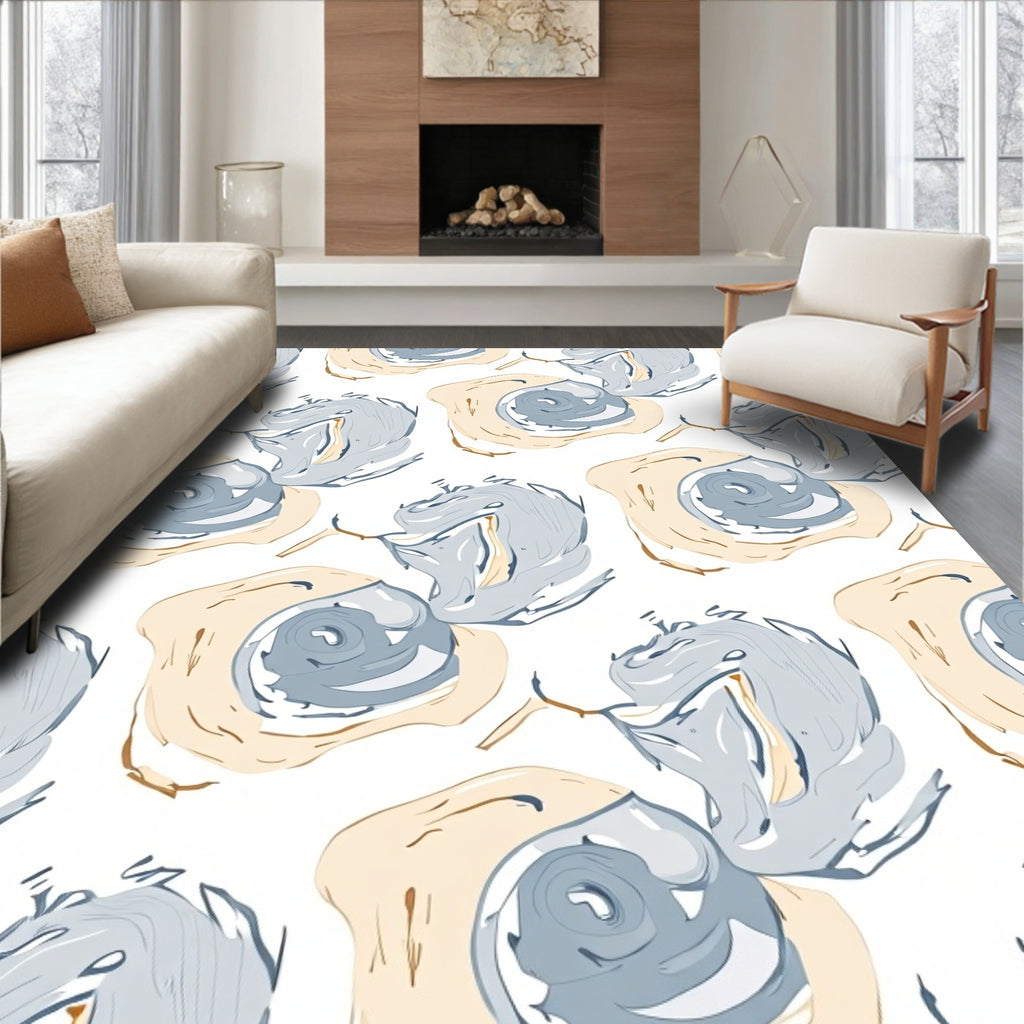 Soft Swirl Organic Blue Beige Pattern Rug