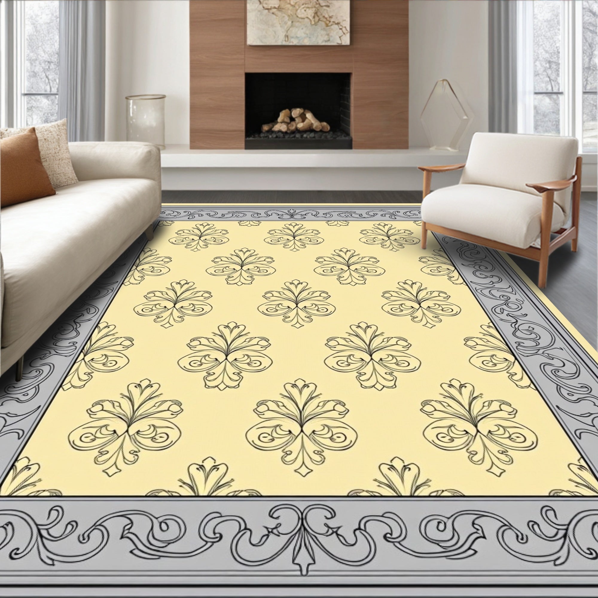 Ornate Scrollwork Pattern Decorative Accent Rug