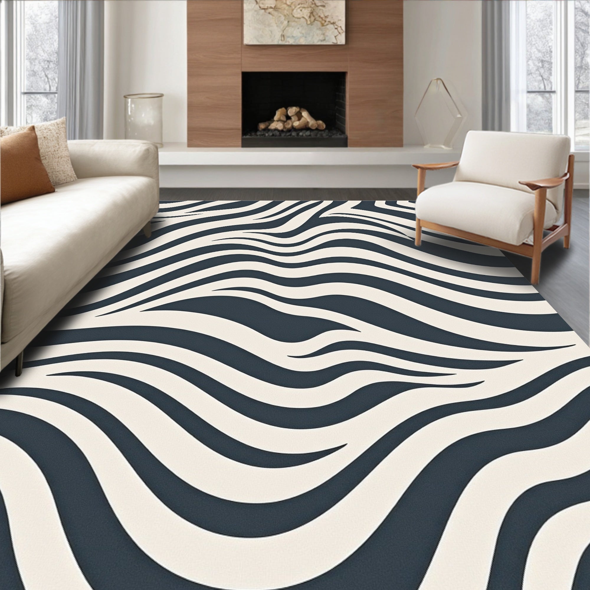 Abstract Zebra Stripe Pattern Rug