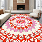 Vibrant Red Pink Floral Mandala Design Rug