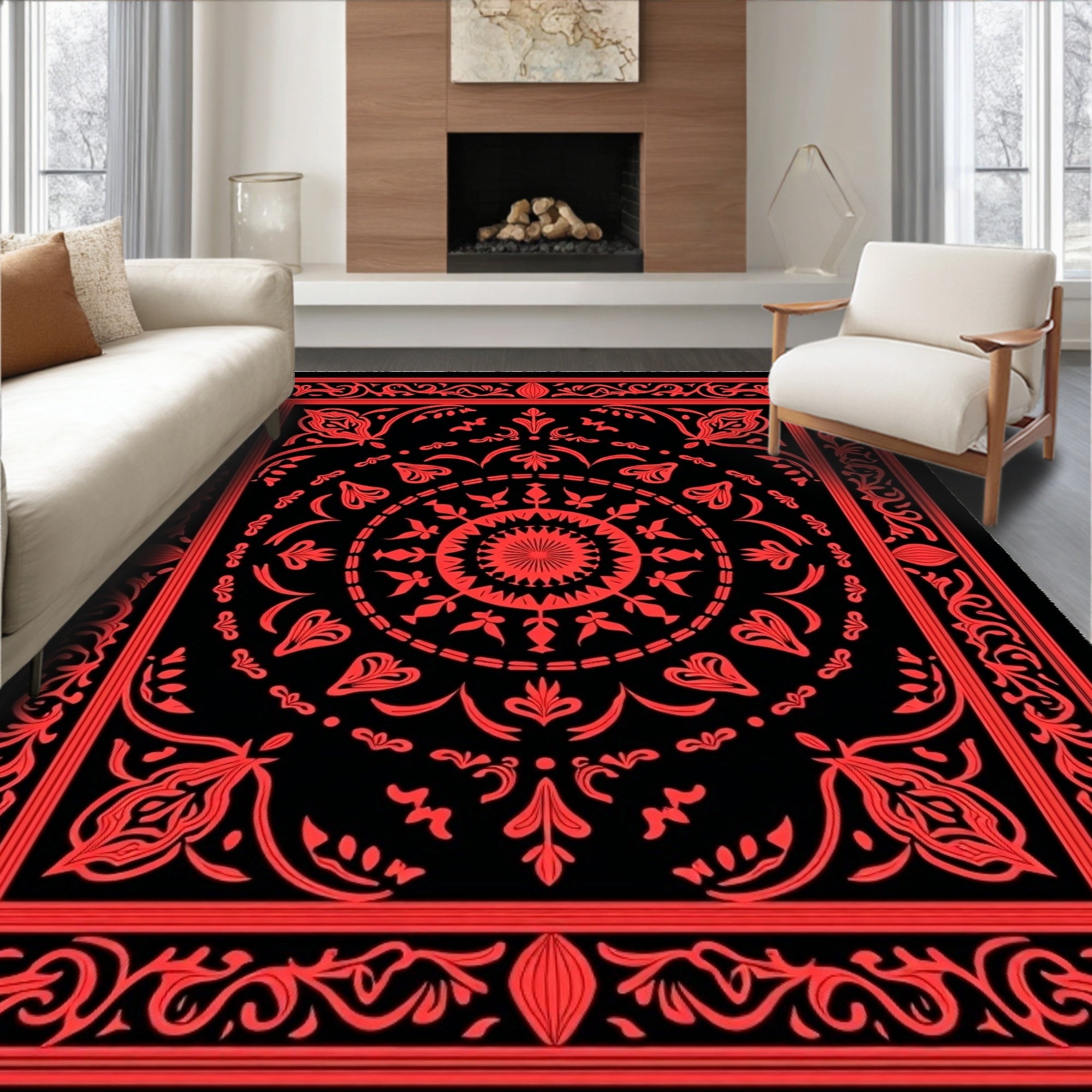 Red Floral Mandala Design Rug