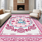 Pink Snowman Floral Medallion Rug
