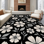 Black and Cream Floral Pattern Rug
