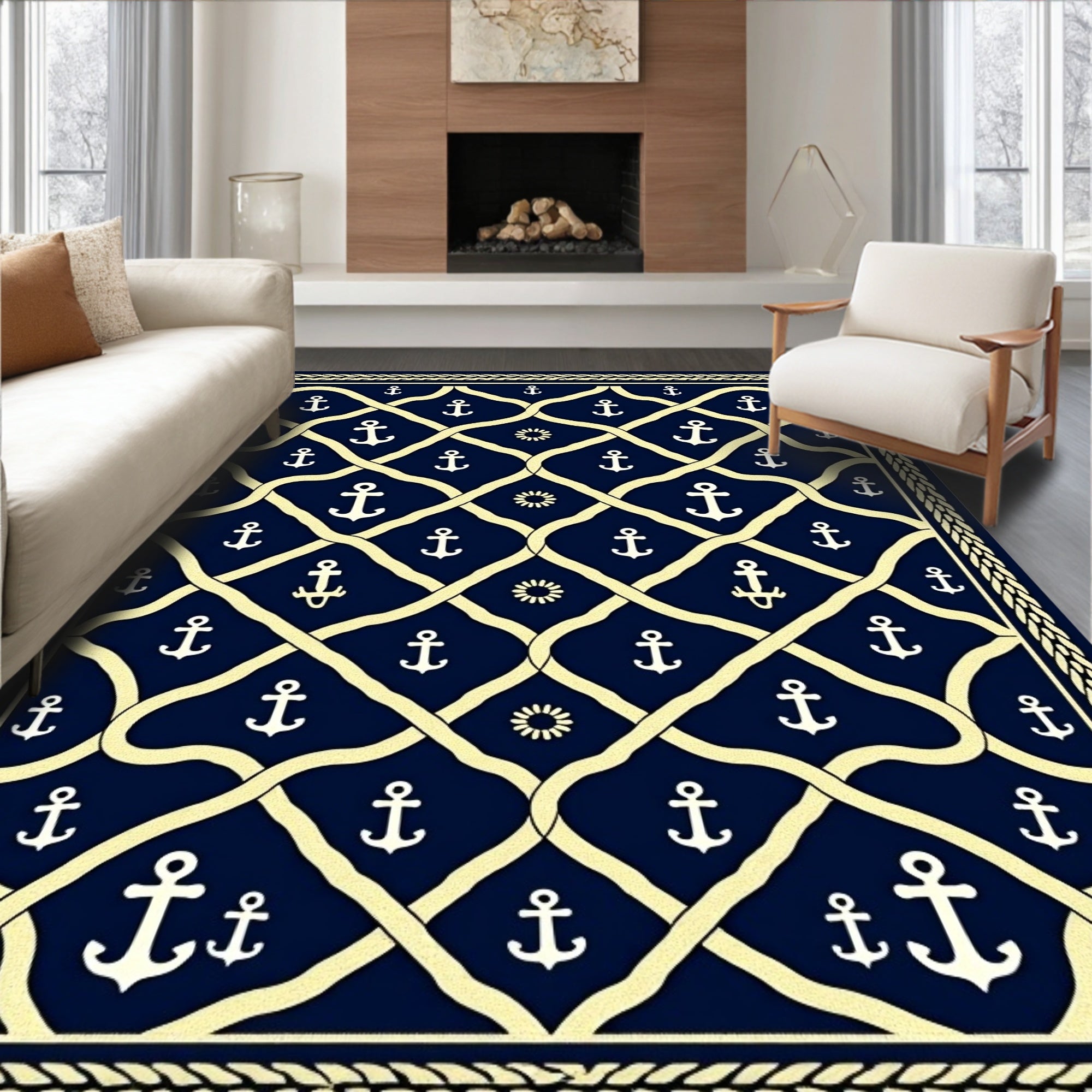Nautical Anchor Geometric Pattern Rug