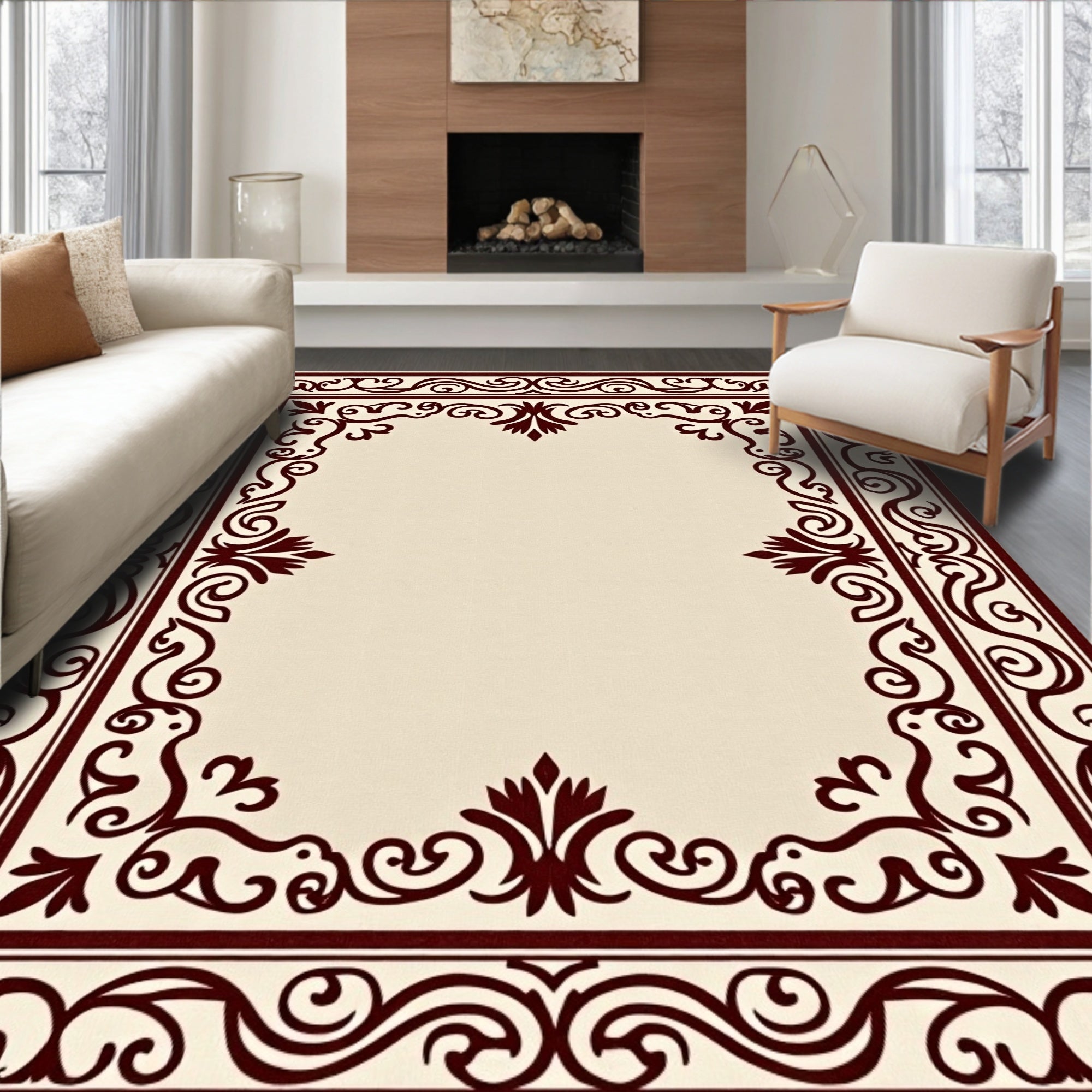 Elegant Baroque Floral Scrollwork Design Rug
