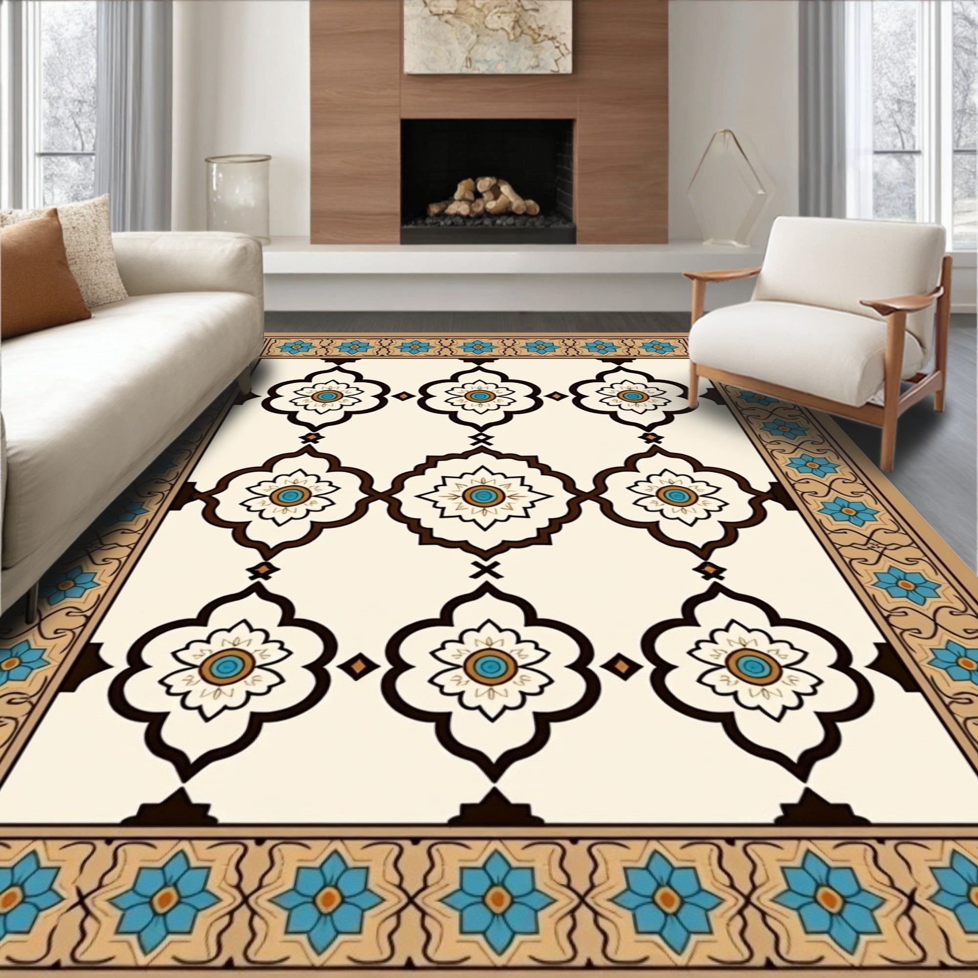 Ornate Floral Medallion Pattern Rug