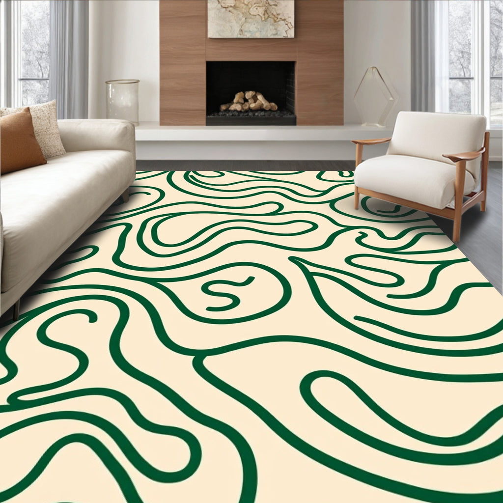 Abstract Green Swirl Pattern Rug