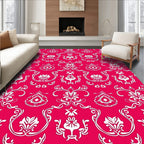 Elaborate Floral Damask Red White Rug