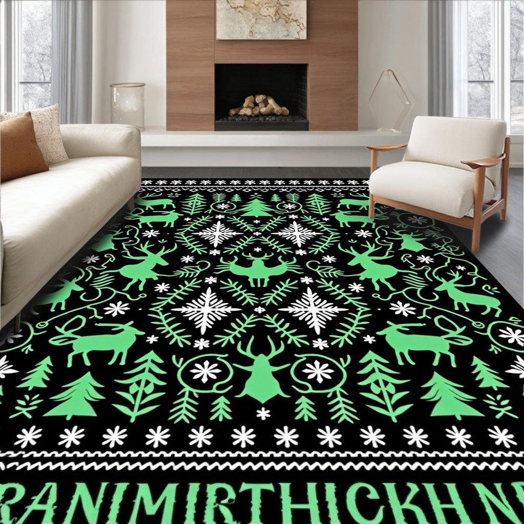 Jolly Green Reindeer Evergreen Forest Rug