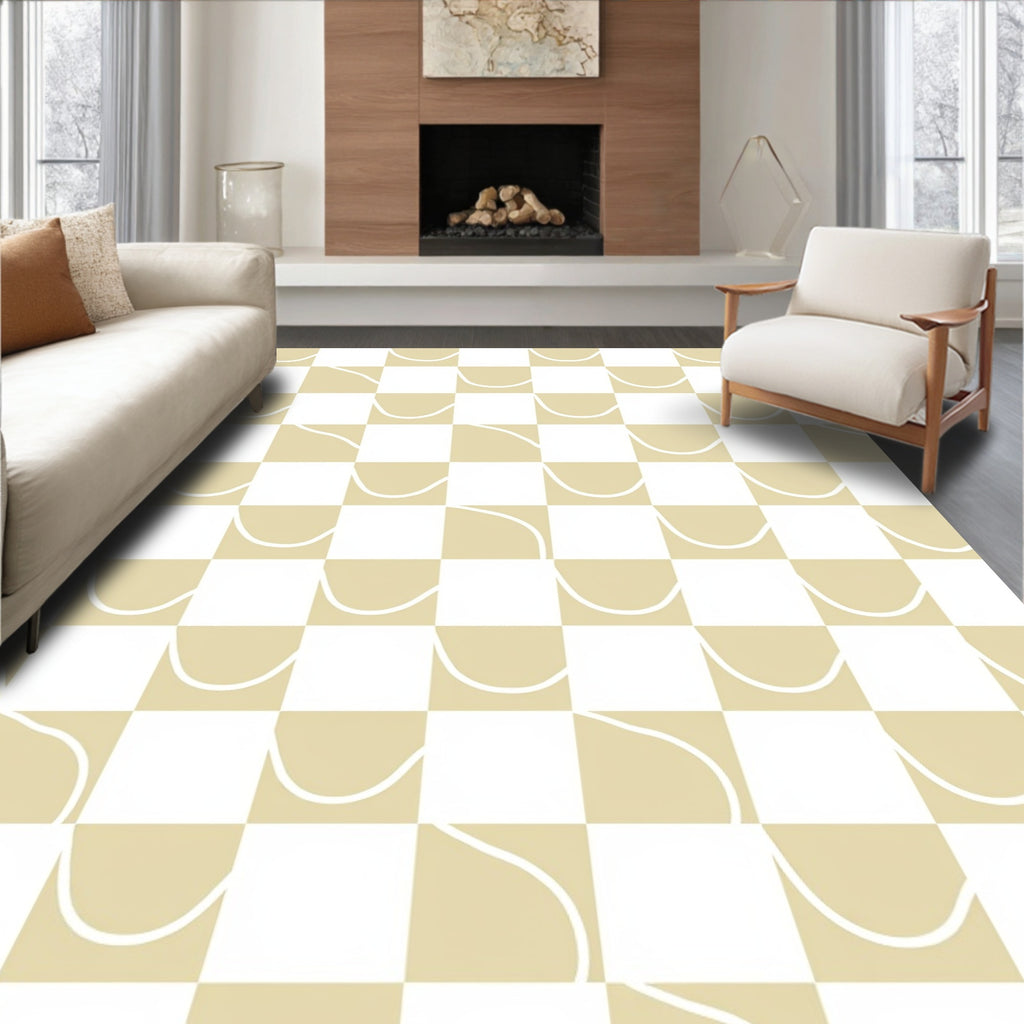 Dashed Curve Checkerboard Design Rug