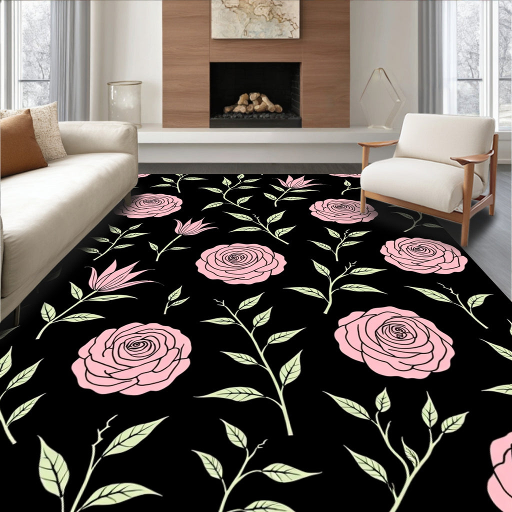 Pink Rose and Lily Floral Pattern Rug