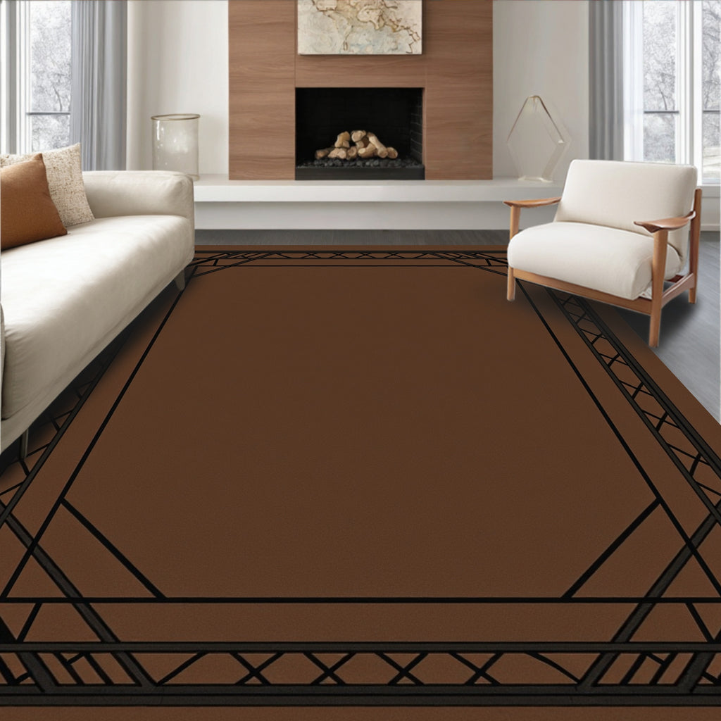 Elegant Black Geometric Deco Frame Rug