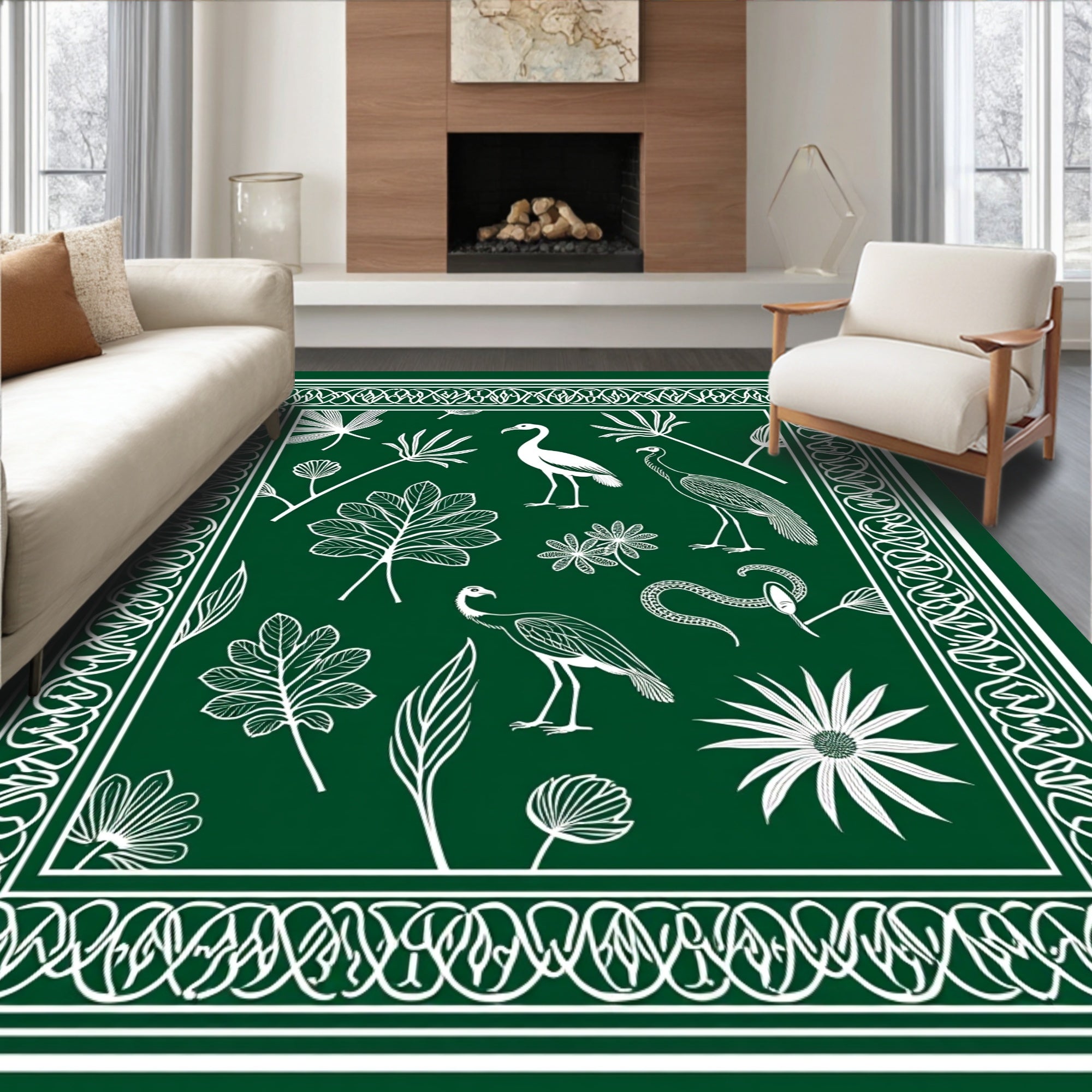 Nature Scene Bird Botanical Pattern Rug