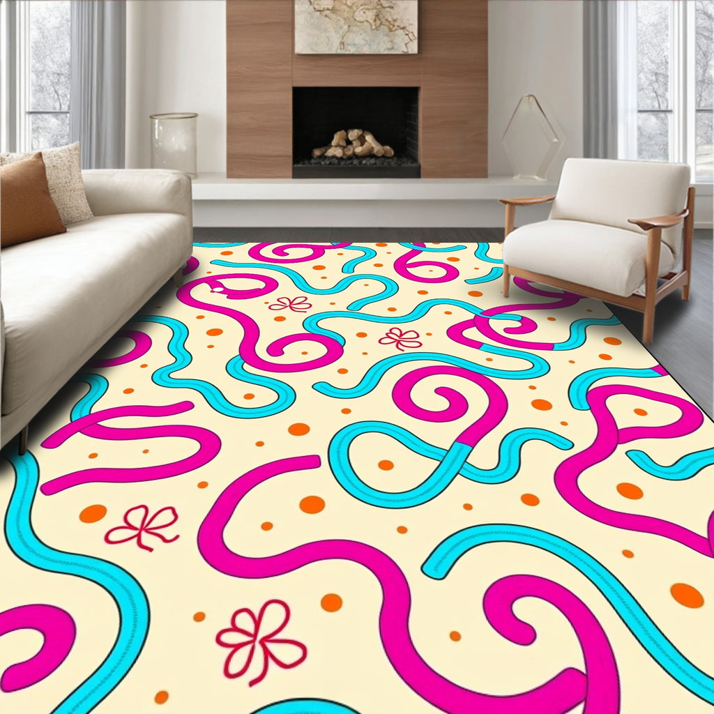 Playful Wavy Line Dot Pattern Rug