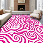 Pink White Swirling Waves Rug