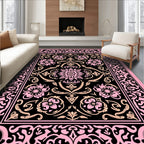 Pink With Black Floral Medallion Rug
