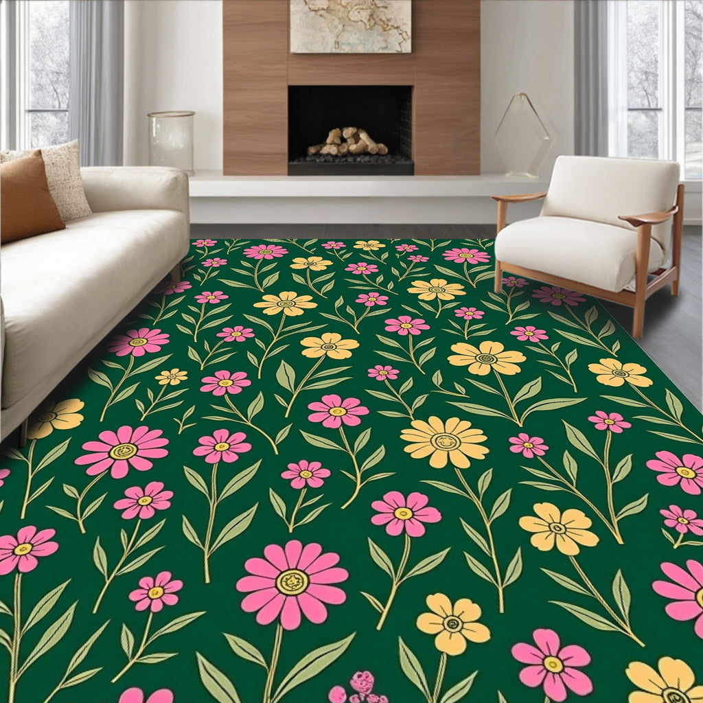 Yellow Pink Floral Botanical Design Rug