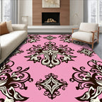 Elegant Damask Floral Pattern With Pink Background Rug