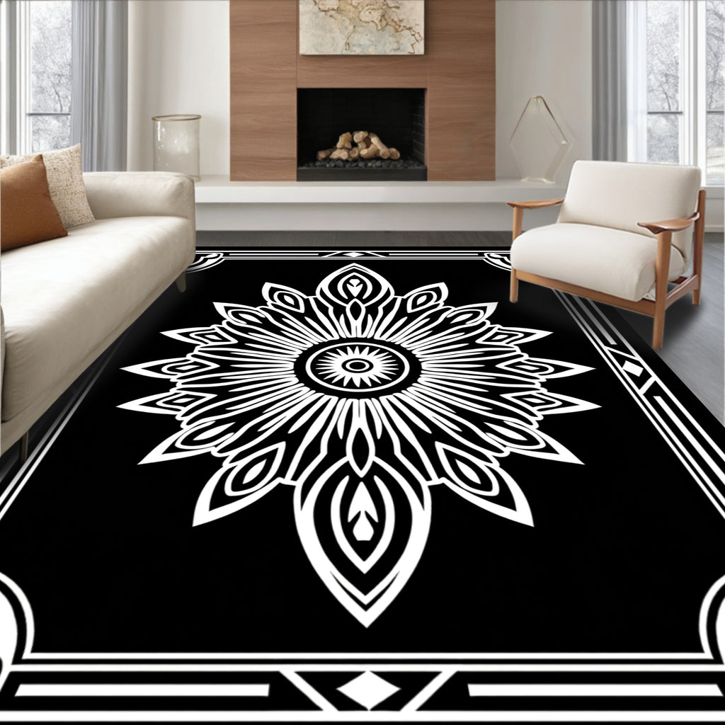 Modern Floral Geometric Mandala Design Rug