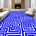 Bold Blue Geometric Maze Design Rug