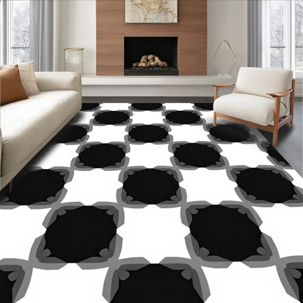 Classic Black White Geometric Pattern Rug