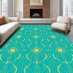 Turquoise Gold Floral Art Deco Pattern Rug