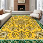 Golden Floral Swirls Pattern Rug