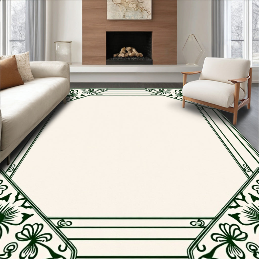 Art Nouveau Green Floral Frame Pattern Rug