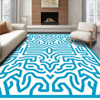 Blue Geometric Circuit Board Pattern Rug