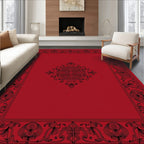 Elaborate Black Border Red Center Design Rug