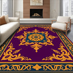 Ornate Gold Floral Medallion Pattern Rug