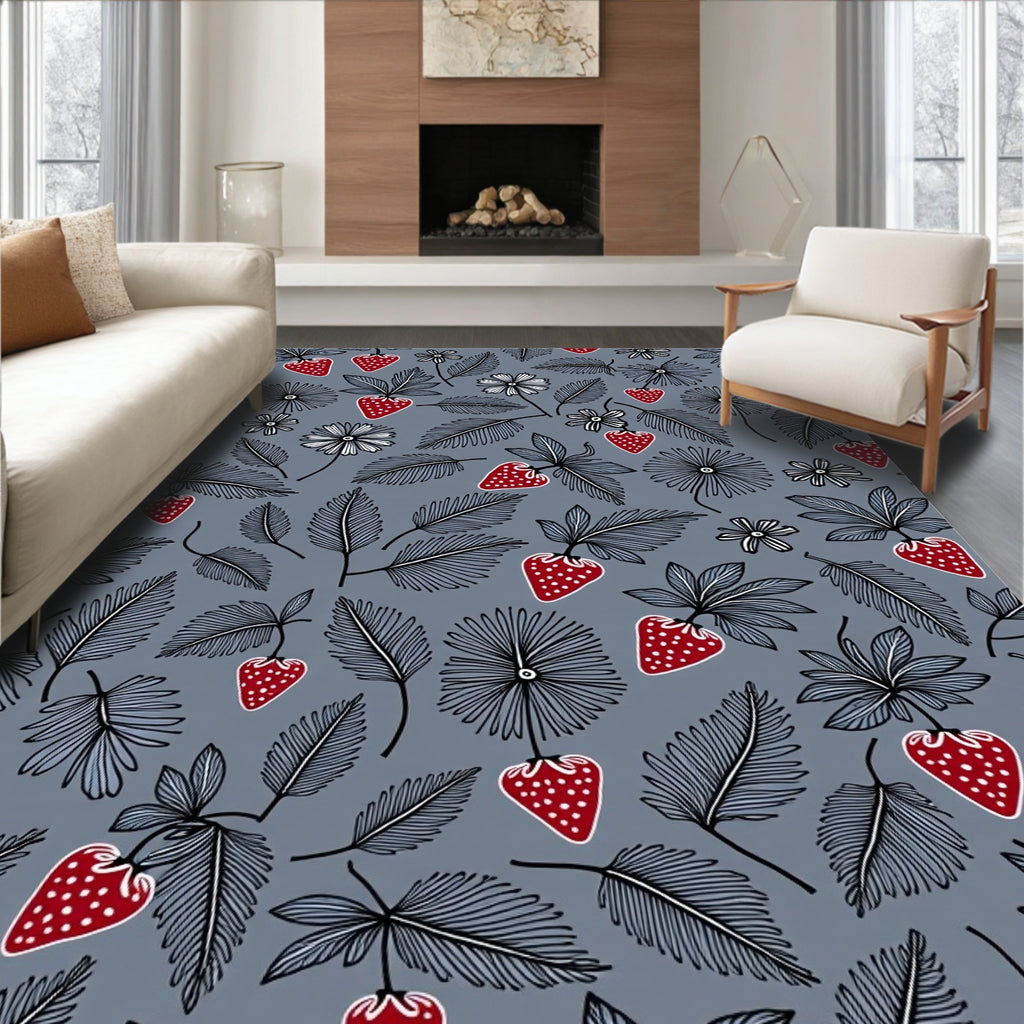 Red Strawberry Leaf Patterned Rug