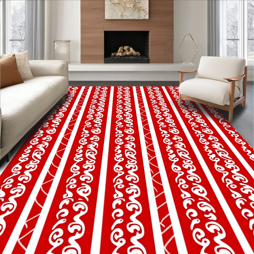 Crimson White Vertical Scroll Border Rug