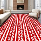Crimson White Vertical Scroll Border Rug