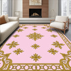 Golden Scrollwork Floral Pattern Pink Rug