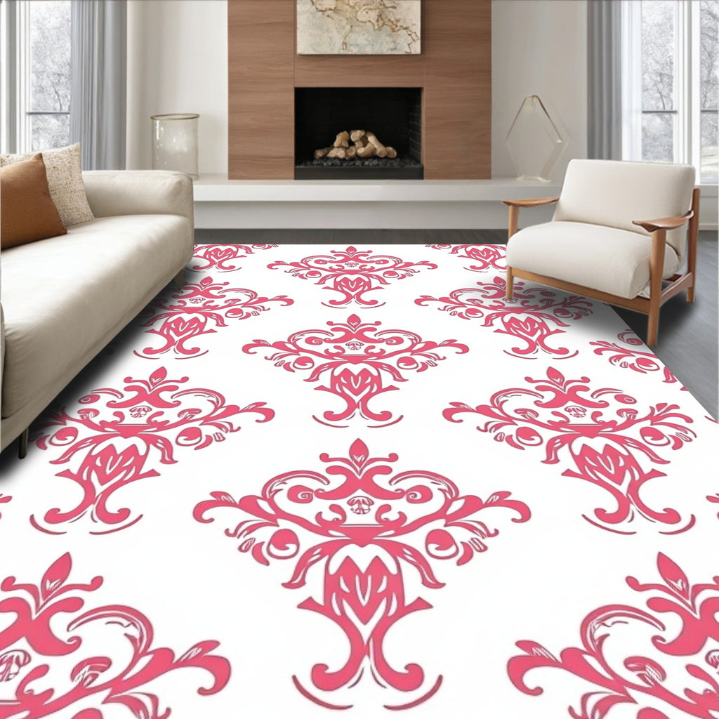 Elegant Pink Damask Pattern Rug