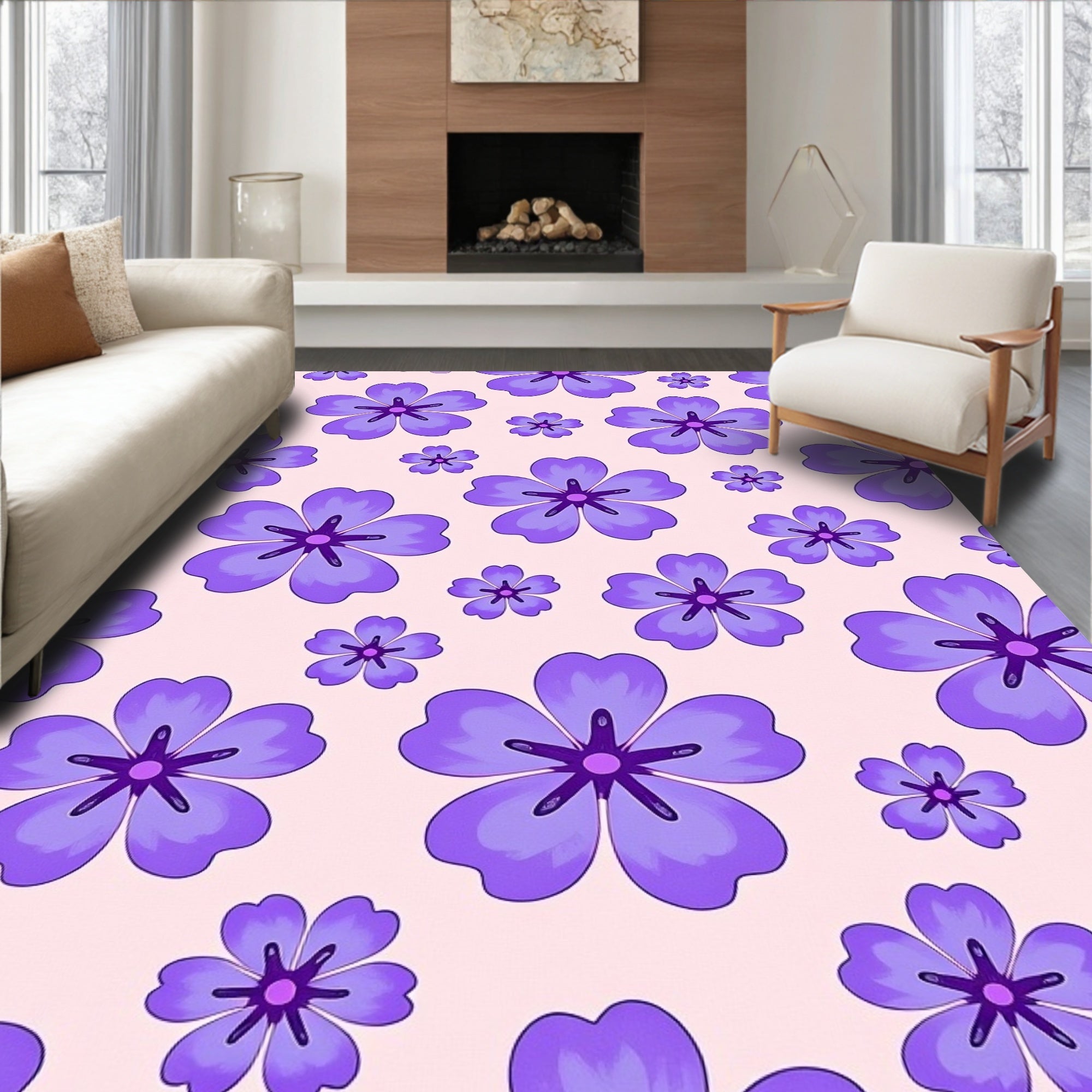 Purple Floral Pattern Rug
