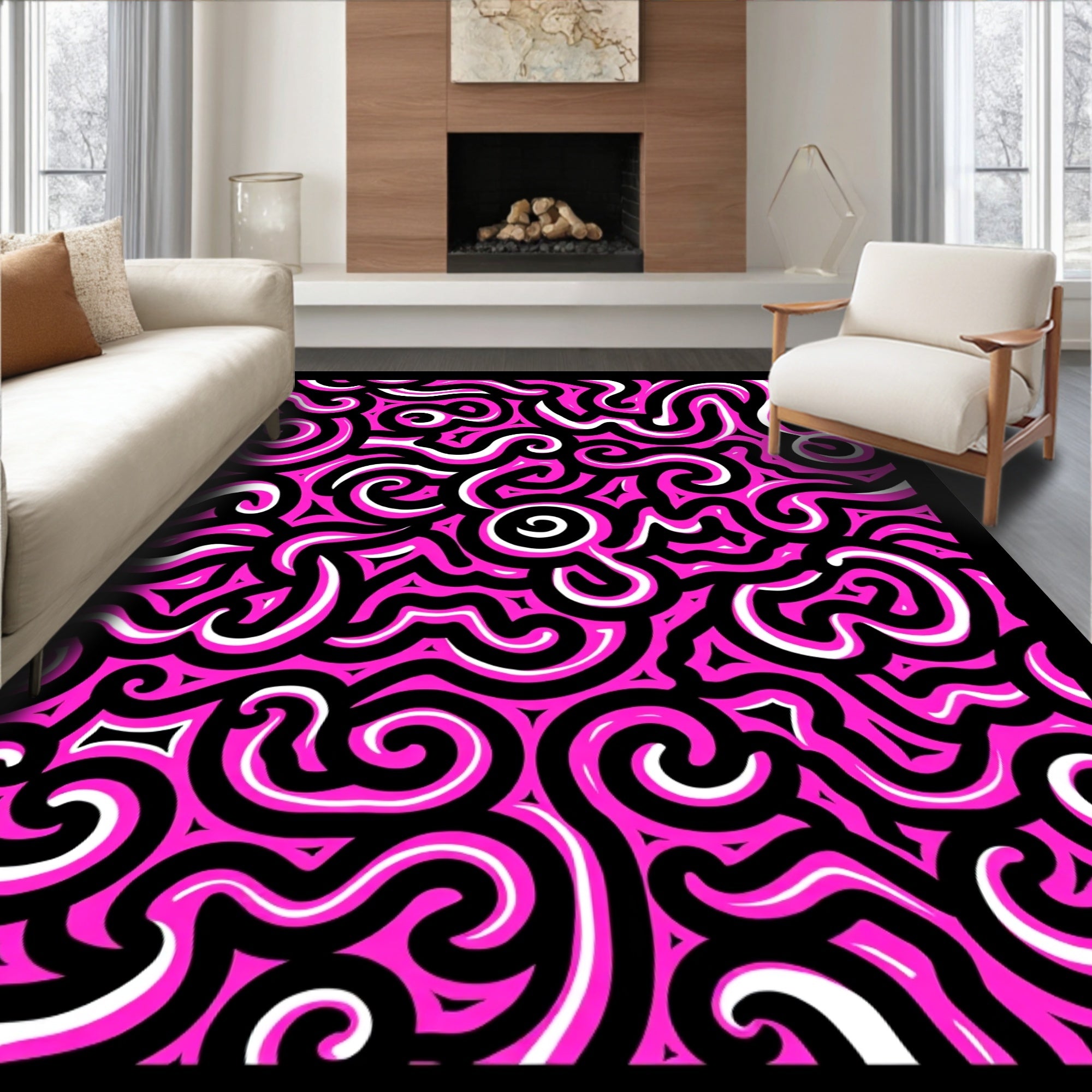 Bold Pink Swirl Pattern Rug