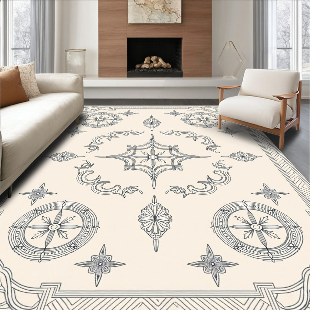 Intricate Floral Compass Motif Design Rug