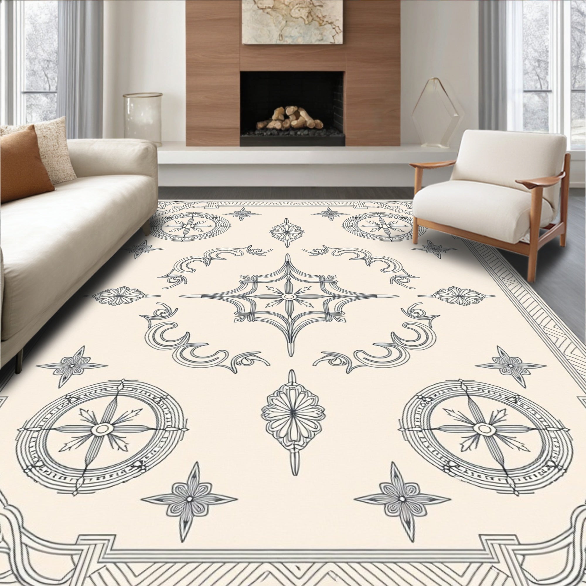 Intricate Floral Compass Motif Design Rug
