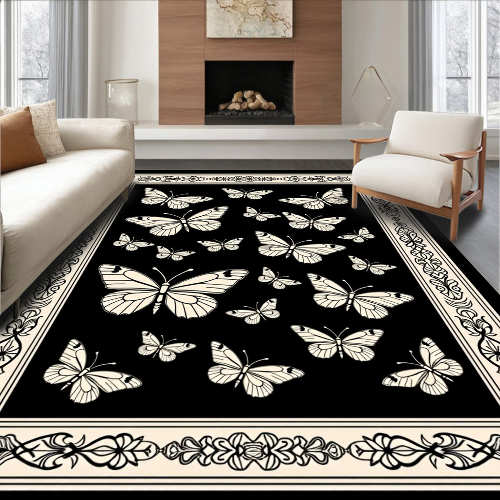 Elegant Butterfly Pattern With Decorative Frame Rug