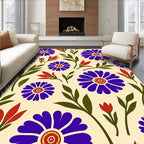 Bold Floral Pattern With Purple Red Blooms Rug