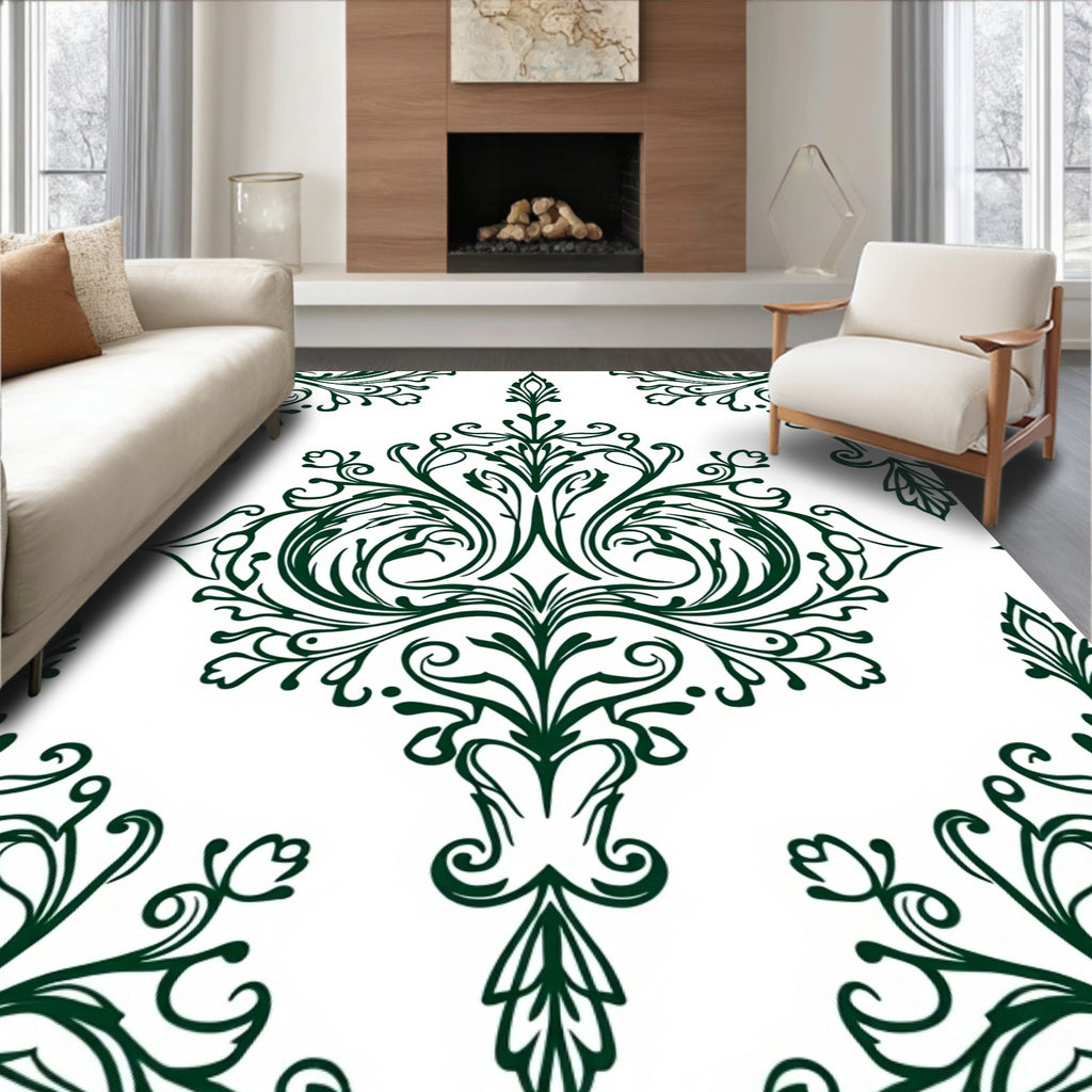 Ornate Damask Floral Pattern Rug