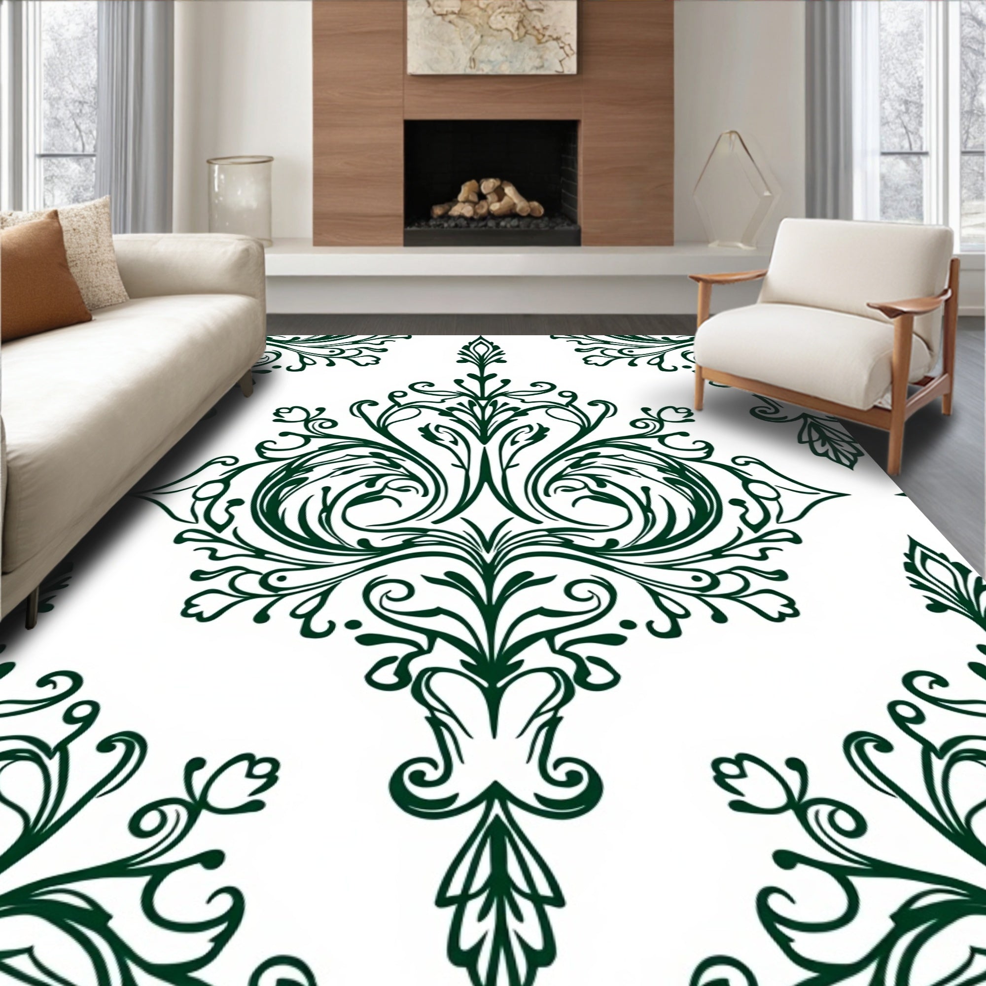 Ornate Damask Floral Pattern Rug